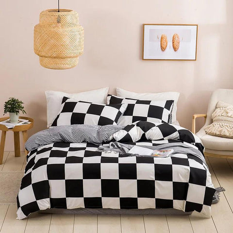 Soft Geometric Print King Size Bedding Set with Cozy Queen Size Duvet Cover, Stylish Full Single Double Bed Quilt Cover, and Pil