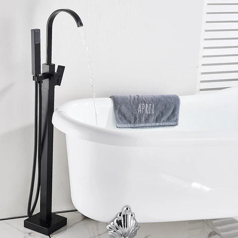 Black Bathtub Shower Faucet Bathroom Brass Square Floor Standing Bathtub Faucets Waterfall Hot Cold Water Mixer Tap