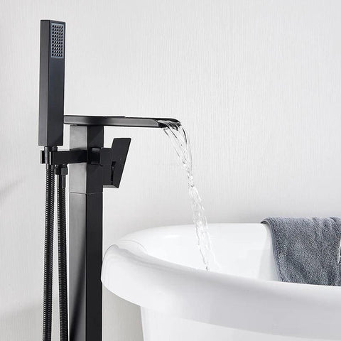 Black Bathtub Shower Faucet Bathroom Brass Square Floor Standing Bathtub Faucets Waterfall Hot Cold Water Mixer Tap