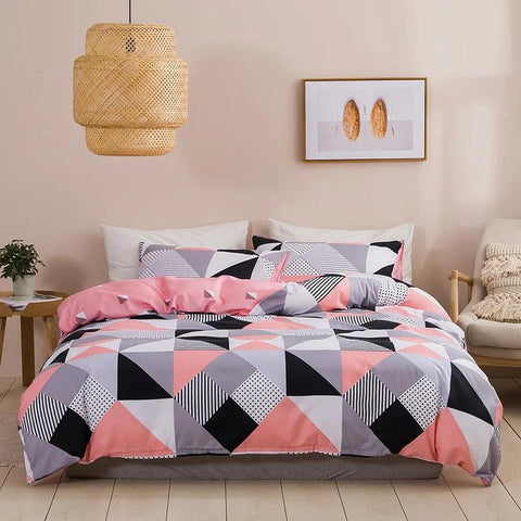 Soft Geometric Print King Size Bedding Set with Cozy Queen Size Duvet Cover, Stylish Full Single Double Bed Quilt Cover, and Pil