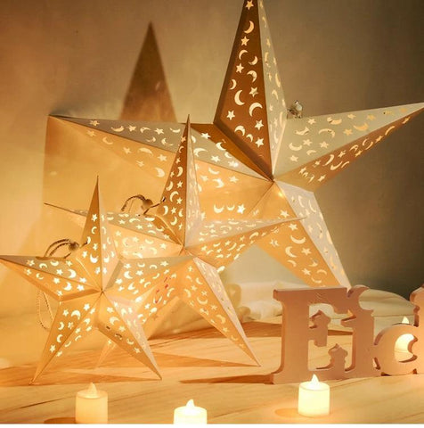 30-75cm Christmas Hollow Star Hanging Pendant Window Grille Christmas Decoration for Home 2024 Paper Lampshade Wedding Xmas Gift