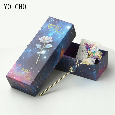 Plated Gold Rose Artificial Flower 24K Foil Rose Galaxy Box Birthday Valentine Mother's Day Christmas Creative Gift