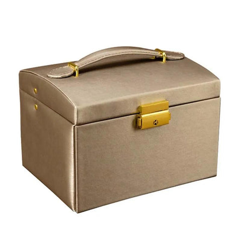 High Capacity Jewelry Box European Style 3 Layers Jewelry Organizer PU Leather Ring Necklace Makeup Holder Cases With Lock Women