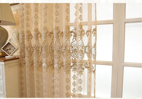 European Royal Beige Luxury Tulle Curtains for Living Room Bedroom Window Screen Elegant Drapes Home Decor High-end Yarn