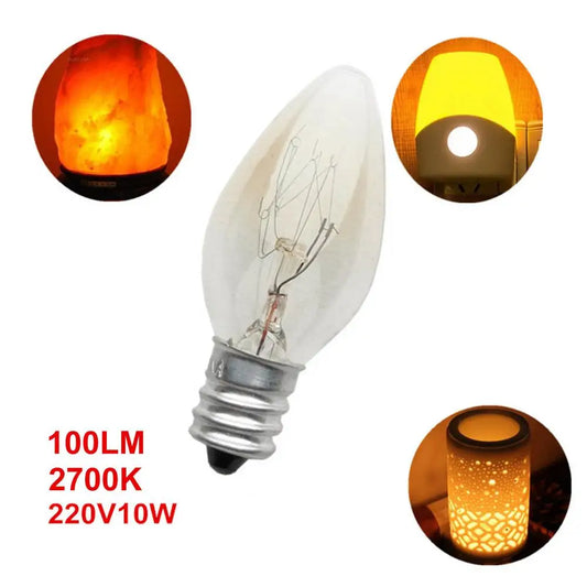 10pcs E12 Light Bulb 220V 10W 100LM 2700K Transparent Warm Color C7 Incandescent Tungsten Night Lamp Bulb Himalayan Salt Lamp