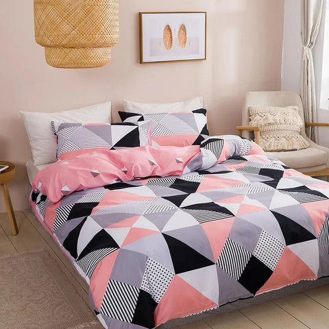 Soft Geometric Print King Size Bedding Set with Cozy Queen Size Duvet Cover, Stylish Full Single Double Bed Quilt Cover, and Pil