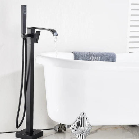 Black Bathtub Shower Faucet Bathroom Brass Square Floor Standing Bathtub Faucets Waterfall Hot Cold Water Mixer Tap