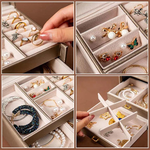 High Capacity Jewelry Box European Style 3 Layers Jewelry Organizer PU Leather Ring Necklace Makeup Holder Cases With Lock Women