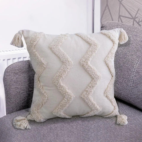 Boho  Pillowcase With Tassels Handmade Woven Pillowcase Sofa Living Room Decoration Home Decor Beige Tassels Cushion Cover