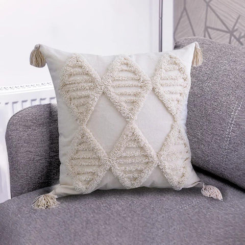 Boho  Pillowcase With Tassels Handmade Woven Pillowcase Sofa Living Room Decoration Home Decor Beige Tassels Cushion Cover