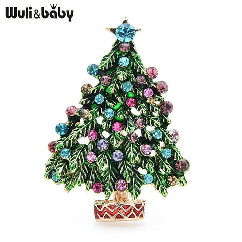 Wuli&baby Green Enamel Tree Brooches Women Men Christmas Tree Party Causal Office Brooch Pins Gifts