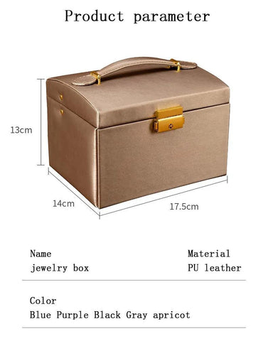 High Capacity Jewelry Box European Style 3 Layers Jewelry Organizer PU Leather Ring Necklace Makeup Holder Cases With Lock Women