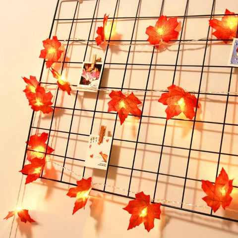 2M 10LED Artificial Autumn Maple Leaves Garland Led Fairy Lights for Christmas Decoration Thanksgiving Party DIY Decor Halloween