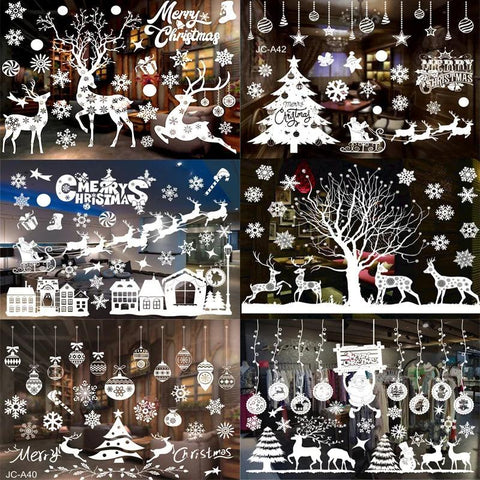 Christmas window Glass Electrostatic Sticker santa snowflake Winter Wall Stickers Merry Christmas Home Decoration new year Decal