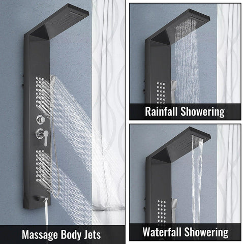 VEVOR  LED Light Shower Panel System Waterfall Rain Shower Faucet SPA Massage Jets Tub Shower With Bidet Bath Taps For Bathroom