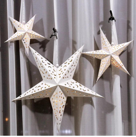 30-75cm Christmas Hollow Star Hanging Pendant Window Grille Christmas Decoration for Home 2024 Paper Lampshade Wedding Xmas Gift