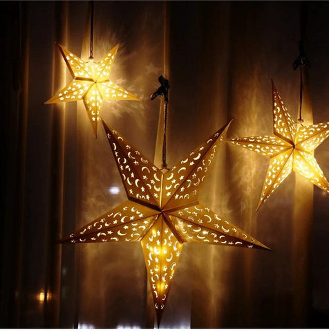 30-75cm Christmas Hollow Star Hanging Pendant Window Grille Christmas Decoration for Home 2024 Paper Lampshade Wedding Xmas Gift