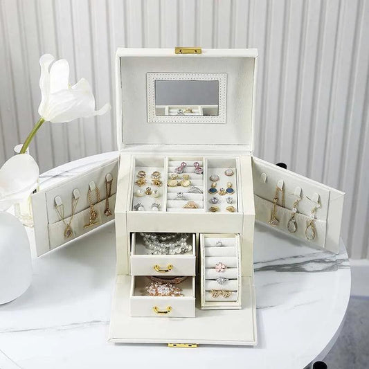 2021 Newly Jewelry Storage Box Large Capacity Portable Lock With Mirror Jewelry Storage Earrings Necklace Ring Jewelry Display