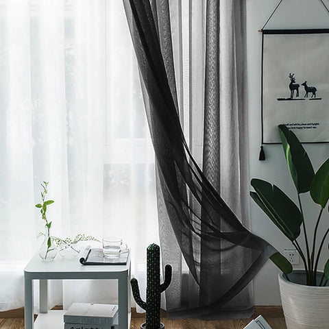 Modern Nordic Sheer Tulle Window Curtains Solid White Gray Black Screening Voile Drapes Living Room Home Decor Furniture Cover