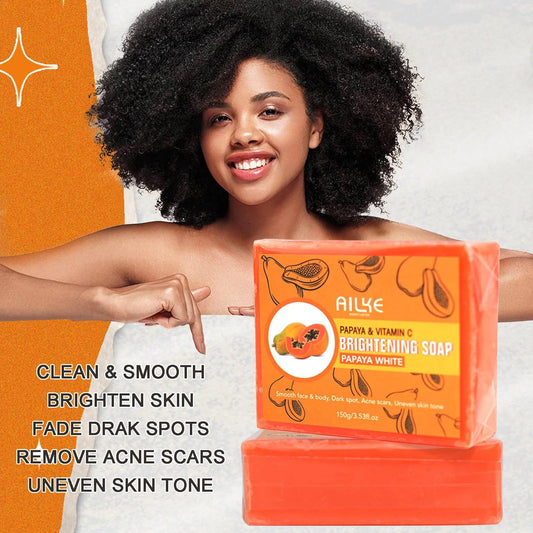 AILKE Natural Papaya Soap, Deep Cleansing, Moisturizing, Smooth & Soft Skin, Brightening Soap Bar, Suitable For Face And Body