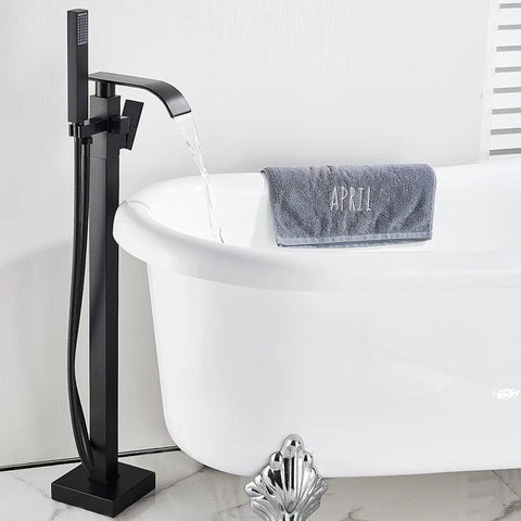 Black Bathtub Shower Faucet Bathroom Brass Square Floor Standing Bathtub Faucets Waterfall Hot Cold Water Mixer Tap