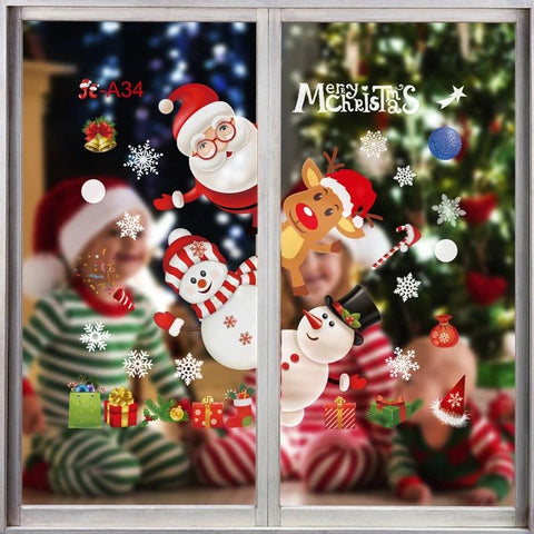 Christmas Wall Window Stickers Marry Christmas Decoration For Home 2024 Christmas Ornaments Xmas Navidad Gift New Year 2025