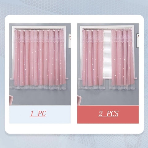 YanYangTian Star Curtain Blackout Partition Window Hanging ring for Bedroom Living room With gauze pink Simple Decor curtain