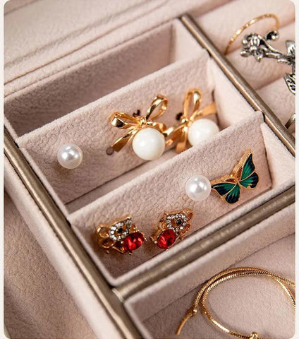 High Capacity Jewelry Box European Style 3 Layers Jewelry Organizer PU Leather Ring Necklace Makeup Holder Cases With Lock Women