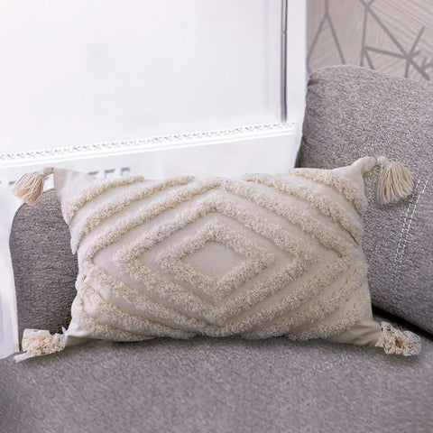 Boho  Pillowcase With Tassels Handmade Woven Pillowcase Sofa Living Room Decoration Home Decor Beige Tassels Cushion Cover