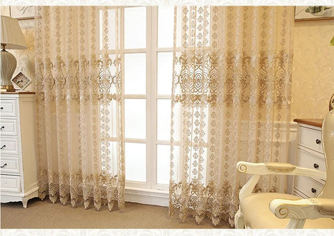 European Royal Beige Luxury Tulle Curtains for Living Room Bedroom Window Screen Elegant Drapes Home Decor High-end Yarn