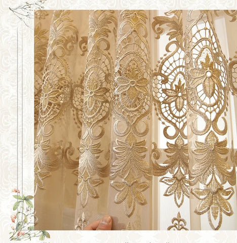 European Royal Beige Luxury Tulle Curtains for Living Room Bedroom Window Screen Elegant Drapes Home Decor High-end Yarn