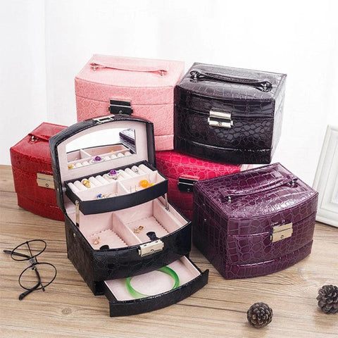 3-Layer PU Leather Large Jewelry Box Organizer Portable European-Style Multi-Function Necklaces Jewelry Storage Case Casket