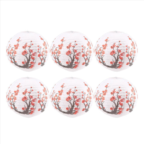 6 Pack 12Inch Flowers Paper Lantern White Round Chinese Japanese Paper Lamp for Home Wedding Decoration