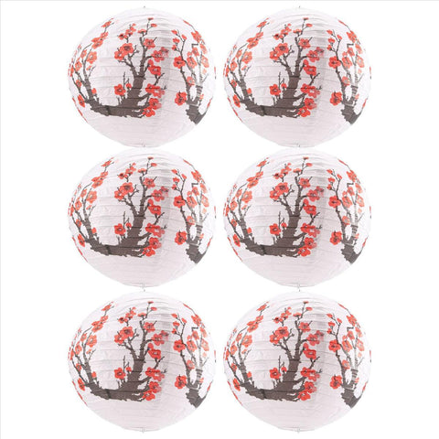 6 Pack 12Inch Flowers Paper Lantern White Round Chinese Japanese Paper Lamp for Home Wedding Decoration