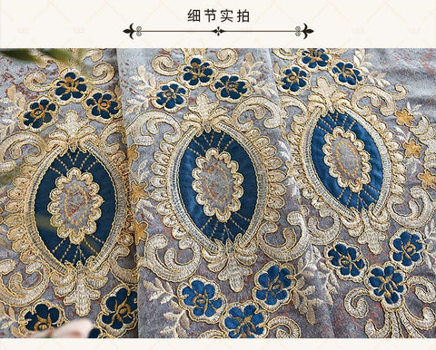 European Embroidery Blue Luxury Curtains for Living Room Bedroom Dining Blackout Window Decor Chenille Jacquard Tulle Custom