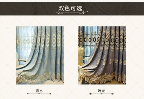 European Embroidery Blue Luxury Curtains for Living Room Bedroom Dining Blackout Window Decor Chenille Jacquard Tulle Custom