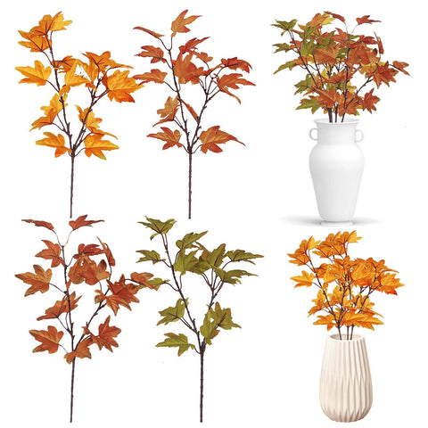 Artificial Leaves Kitchen Fall For Home Maple Stems Thanksgiving Leaves Outdoor Decor Branch Vase Flowers Artificial Tall