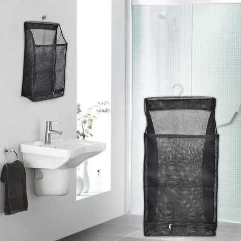 Mesh Laundry Hamper  Foldable Hanging Clothes Storage Basket Portable Space Saving Storage Bag Clothes Organizer for Wardrobe