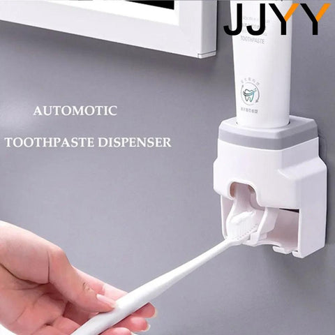 JJYY Lazy Wall Mount Automatic Toothpaste Dispenser Bathroom Accessories Waterproof Toothpaste Squeezer Toothbrush Holder