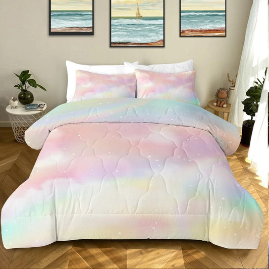 3 Piece Dreamy Iridescent Clouds Printed Comforter Set Comfortable Quilt Set Suitable for All Seasons Home Decor