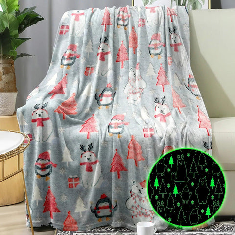 Christmas Luminous Soft Blanket with Lightweight and Breathable Material Suitable for Sofa Couch Bed