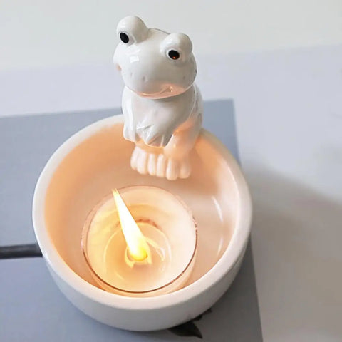 Tealight Candle Holder Frog Ceramic Tabletop Candlestick Decor Warm Atmosphere Scented Candle Holder for Bookshelf Kitchen