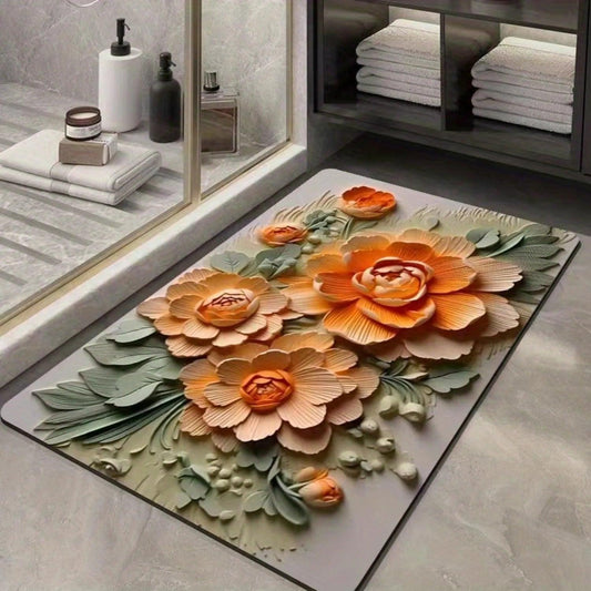 3D Flower Floor Mat with Diatom Mud Water-absorbing Technology - Quick-drying Anti-slip Foot Pad for Bathroom and Living Room -