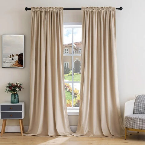 Curtains Thermal Insulated Blackout Curtain Drapes for Bedroom Living Room Darkening  Long Curtains Panels Rod Pocket Set of 2