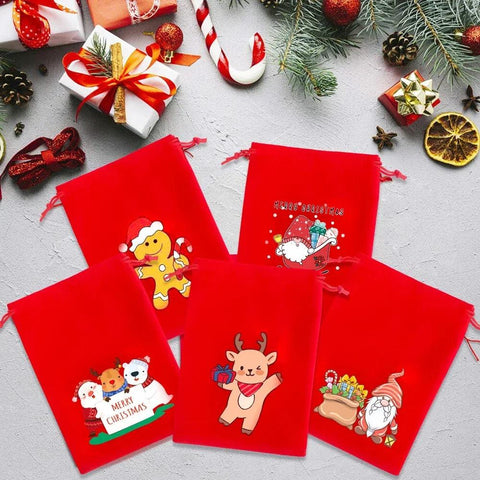 10/1pcs Merry Christmas Velvet Bags Candy Snack Drawstring Pouch Wrapping Bag Xmas Gifts Bracelet Jewelry Packaging Storage Bags