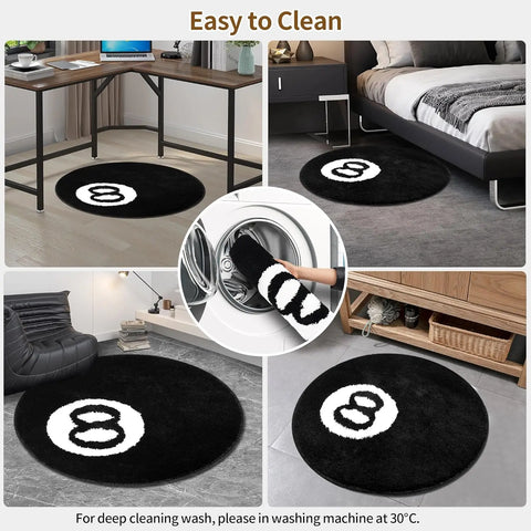 8 Ball Rug Black Round Rugs for Bedroom Aesthetic 24inch Non Slip Flocking Floor 8 Ball Carpet Bath Mat y2k Mens Room Decor Cool