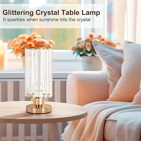 Modern Crystal Table Lamps Set of 2 Elegant Small Desk Lamps with Metal Base Classic Nightstand Bedside Lamp for Bedroom Living