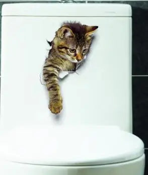 Sunchamo Cute Cat 3D Cracked Toilet Sticker Wall Stickers Fridge Car Seat  DIY Living Bath Room Home Decor Wallstickers Bedroom