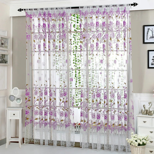 1pcs Delicate Flower Window Tulle Curtain Sheer Drape Divider Window Voile Curtains Living Room Sheer Tulle Home Bedroom Decor