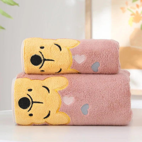 1-5PCS Winnie Bear Towel Bath Towel Set Soft and Absorbent Coral Velvet Bath Towel Home Wash Towel Children's Cartoon Bath Towel